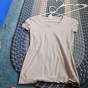 Cream scoop neck t shirt